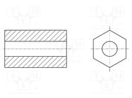 Spacer sleeve; hexagonal; PBT; L: 14mm; Øint: 2.95mm HARWIN