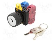 Switch: rotary with key; 22mm; Stabl.pos: 2; NC + NO; black; none IDEC