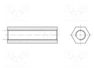 Screwed spacer sleeve; 25.4mm; Int.thread: M3; hexagonal; brass HARWIN