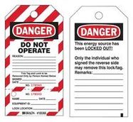 LOCK OUT TAG, PAPER, BLACK/RED ON WHITE