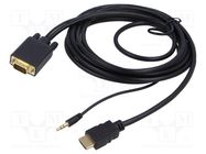 Cable; HDMI 1.4; D-Sub 15pin HD plug,HDMI plug,Jack 3.5mm plug GEMBIRD