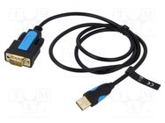 Adapter; RS-232,USB A plug; gold-plated; 1m; black; Core: Cu; PVC VENTION