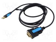 Adapter; RS-232,USB A plug; gold-plated; 2m; black; Core: Cu; PVC VENTION