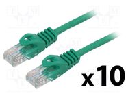 Patch cord; U/UTP; 6; stranded; CCA; PVC; green; 0.25m; 26AWG; 10pcs. LANBERG