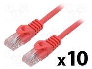 Patch cord; U/UTP; 6; stranded; CCA; PVC; red; 0.5m; 26AWG; Cores: 8 LANBERG