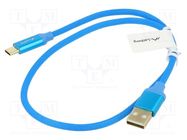 Cable; USB 2.0; USB A plug,USB C plug; gold-plated; 0.5m; blue LANBERG