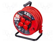 Extension lead; 3x2.5mm2; reel; Sockets: 4; rubber; red; 40m; 16A KEL