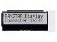 Display: LCD; alphanumeric; COG,STN Positive; 16x2; grey; LED; 1x8 RAYSTAR OPTRONICS