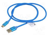 Cable; USB 2.0; USB A plug,USB C plug; gold-plated; 1m; blue; blue LANBERG