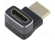 Adapter; HDCP 2.2; HDMI socket,HDMI plug 90°; silver; aluminium Goobay