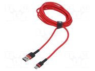 Cable; High Speed,USB 2.0; USB A plug,USB C plug; 3m; red; 2A BASEUS