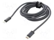 Cable; Apple Lightning plug,USB C plug; 2m; grey; textile; 20W BASEUS