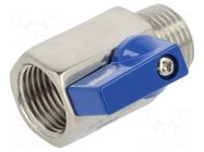 Ball valve; acid resistant steel AISI 316; PTFE; max.63bar; 46mm PNEUMAT