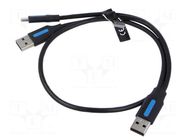 Cable; USB 2.0; USB A plug x2,USB C plug; nickel plated; 0.5m VENTION