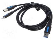 Cable; USB 3.0; USB A plug x2,USB B micro plug; nickel plated VENTION