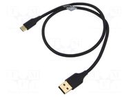 Cable; USB 2.0; USB A plug,USB C plug; gold-plated; 0.5m; black VENTION