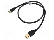 Cable; USB 2.0; USB A plug,USB C plug; gold-plated; 0.5m; black VENTION