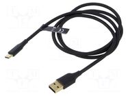 Cable; USB 2.0; USB A plug,USB C plug; gold-plated; 1m; black VENTION