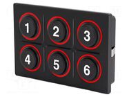 Keypad: plastic; LED; 6.5N; -40÷85°C; 09; panel,screw; Pos: 2/6; 12V EAO