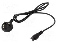 Cable; 3x0.75mm2; BS 1363 (G) plug,IEC C5 female; PVC; 1.5m; 2.5A POS