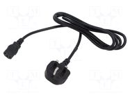 Cable; 3x1mm2; BS 1363 (G) plug,IEC C13 female; PVC; 1.8m; black POS