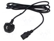 Cable; 3x0.75mm2; BS 1363 (G) plug,IEC C13 female; PVC; 3m; black POS