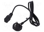 Cable; 3x1.5mm2; BS 1363 (G) plug,IEC C19 female; PVC; 1.8m; 13A POS