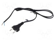 Cable; 2x0.5mm2; CEE 7/16 (C) plug,wires; PVC; 1.2m; black; 2.5A POS