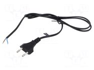 Cable; 2x0.5mm2; CEE 7/16 (C) plug,wires; PVC; 1.2m; black; 2.5A POS