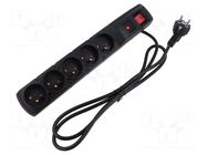 Plug socket strip: protective; Sockets: 5; 230VAC; 10A; black HSK DATA