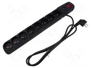 Plug socket strip: protective; Sockets: 8; 230VAC; 10A; black HSK DATA