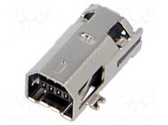 Connector: USB B mini; socket; SMT; PIN: 4; horizontal; in-tray ECE