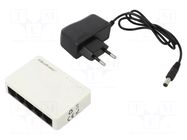 Switch Ethernet; DC socket,RJ45 socket x5; white; 150m QOLTEC