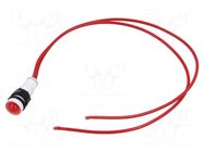 Indicator: LED; prominent; red; 230VAC; Ø10mm; leads 300mm; plastic POLAM-ELTA