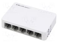 Switch Ethernet; DC socket,RJ45 socket x5; Fast Ethernet; white QOLTEC
