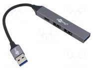 Hub USB; USB A socket x3,USB A plug,USB C socket; PnP; grey GOOBAY