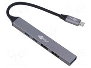 Hub USB; USB A socket x3,USB C socket x2,USB C plug; PnP; grey Goobay