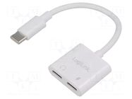 Adapter; USB 2.0; USB C socket x2,USB C plug; 0.15m; white LOGILINK