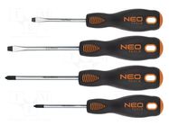 Kit: screwdrivers; Phillips,slot; Size: PH1,PH2,SL 5,SL 6; 4pcs. NEO TOOLS