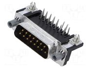 Connector: D-Sub; PIN: 15; socket; male; angled 90°; THT; UNC 4-40 TE Connectivity