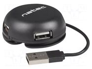 Hub USB; USB A socket x4,USB A plug; USB 2.0; PnP; black; 480Mbps NATEC