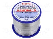 Resistance wire; 1.42Ω/m; -100÷1300°C; 0.25kg; Øout: 1.1mm; FeCrAl KANTHAL