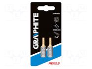 Screwdriver bit; hex key; HEX 2mm; Overall len: 25mm; 2pcs. GRAPHITE