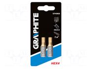 Screwdriver bit; hex key; HEX 4mm; 1/4"; Overall len: 25mm; 2pcs. GRAPHITE