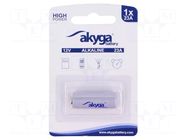 Battery: alkaline; 23A,8LR932,LRV08,MN21; 12V; non-rechargeable AKYGA BATTERY