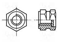 Threaded insert; brass; M4; BN 1039; L: 7mm; DIN 16903G BOSSARD