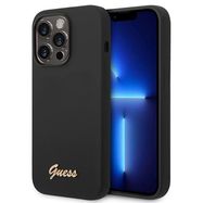 Guess Silicone Vintage Gold Logo iPhone 14 Pro Case - Black, Guess