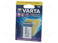 Battery: lithium; 6F22; 9V; 1200mAh; non-rechargeable; 1pcs. VARTA