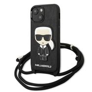 Karl Lagerfeld KLHCP13SCMNIPK iPhone 13 mini 5,4 &quot;hardcase black / black Leather Monogram Patch and Cord Iconik, Karl Lagerfeld