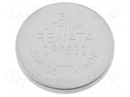 Battery: lithium; CR1632,coin; 3V; 137mAh; non-rechargeable RENATA